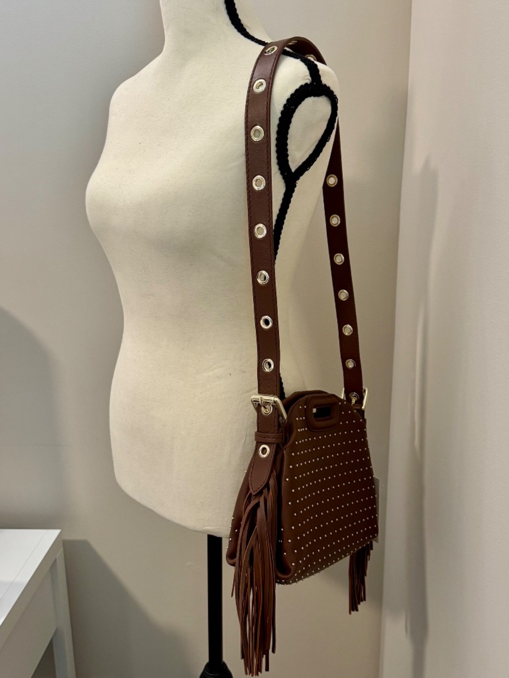 Maje Miss M Mini Brown Leather Studded Cross-body Bag - NWT - Picture 11 of 15